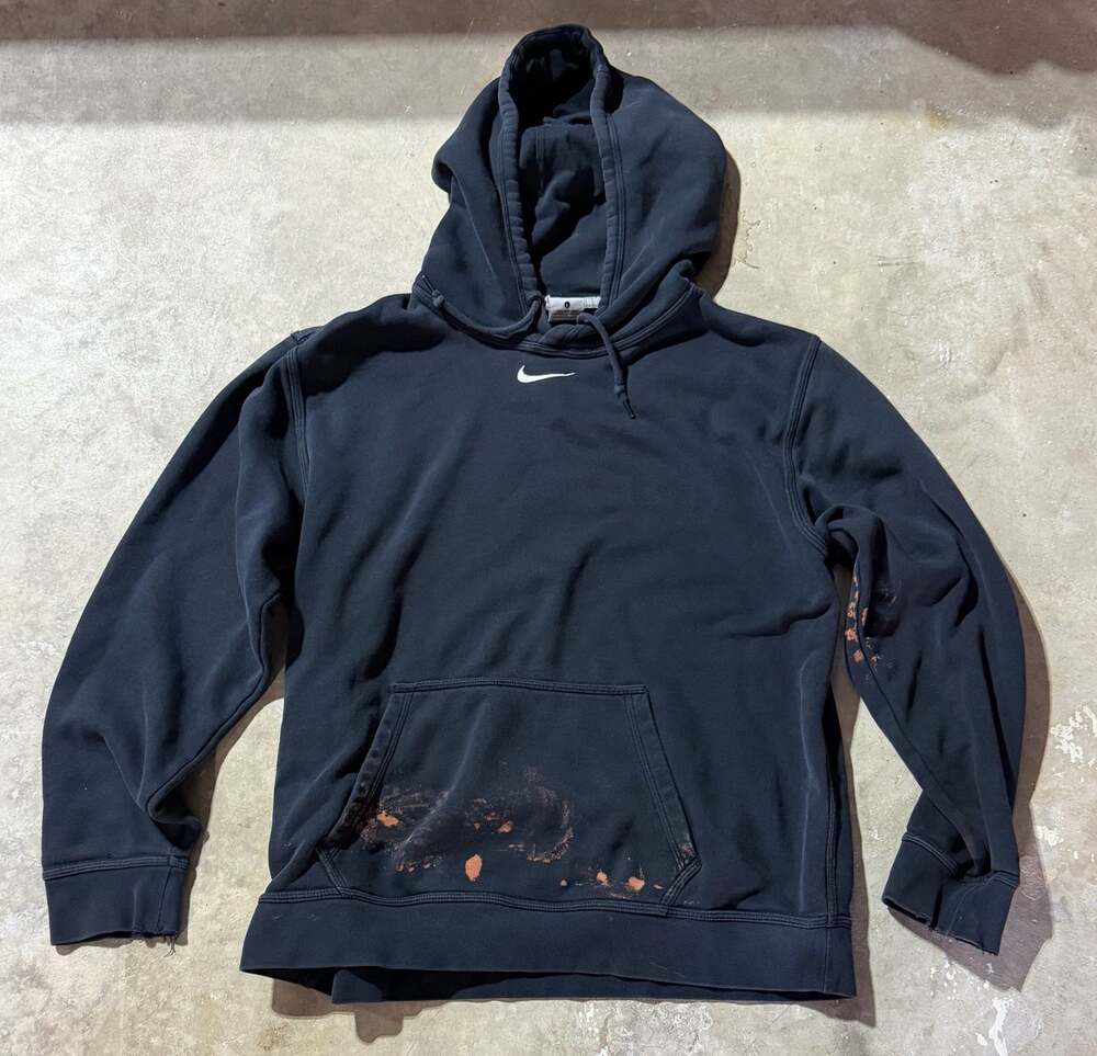 Y2K Nike Center Swoosh Logo Pullover Hoodie Black Size Large